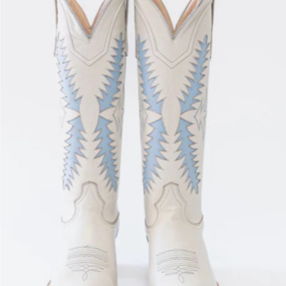 White and Blue Western Boots